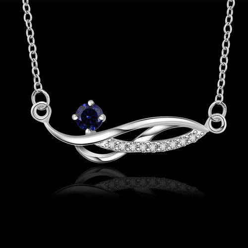 New 925 Sterling silver filled stamped Ladies wave design necklace pendant with blue Crystal