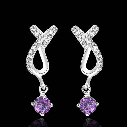 New 925 sterling silver filled stamped Ladies Purple AAA crystal earrings