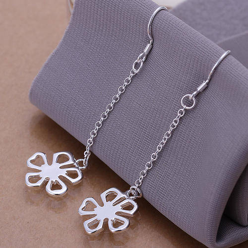 New 925 Sterling silver filled Long dangle earrings with Flower detail