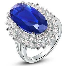 New 18K RGP in white gold, ladies Engagement style ring with large Blue AAA Austrian crystal