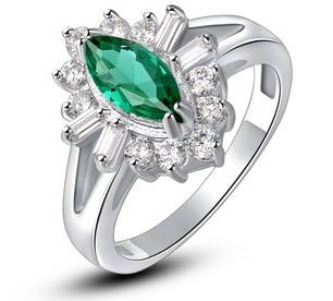 New 18K RGP in white gold, Chunky ladies ring covered in Green and clear AAA Genuine crystals