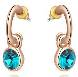 New 18K RGP in rose gold, ladies cute dangle earrings with turquoise AAA genuine crystals