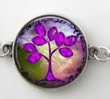 New 925 sterling silver plated Pink tree of life design dome bangle bracelet