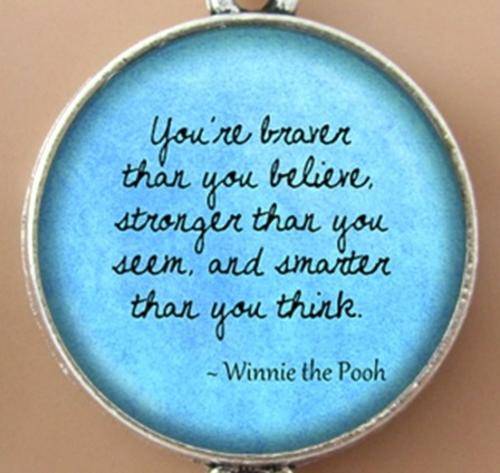 New 925 sterling silver plated Braver than you believe dome bangle bracelet, winnie the pooh quote