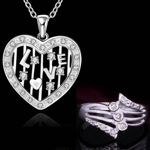 Crazy 2 for 1 special, 1 x Love pendant + 1 x Trinity ring, 925 Silver filled, small miss crystal
