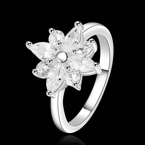 VALENTINES SPECIAL, 925 Sterling silver filled Flower design ring with AAA Genuine crystals