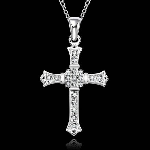New 925 Sterling silver filled Cross pendant lined with AAA genuine crystals + FREE chain included