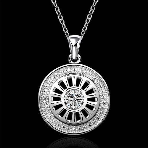 New 925 Sterling silver filled dainty circle pendant with AAA crystal and FREE chain included
