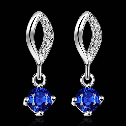 New 925 Sterling silver filled Stunning ladies dangle earrings with Blue AAA crystal