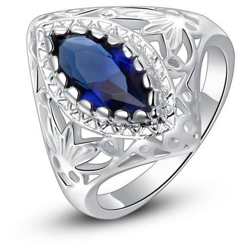 Triple platinum plated ring with blue AAA Swiss CZ