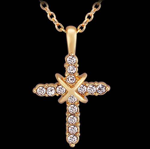 New 18K RGP dainty ladies cross pendant with AAA top quality crystals and FREE chain included