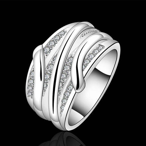 New 24K RGP Ladies engagement style ring with wave design and AAA genuine Austrian crystals