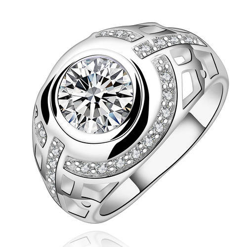 New 925 Sterling Silver filled Chunky ladies engagement style ring Adorned with Austrian Crystals