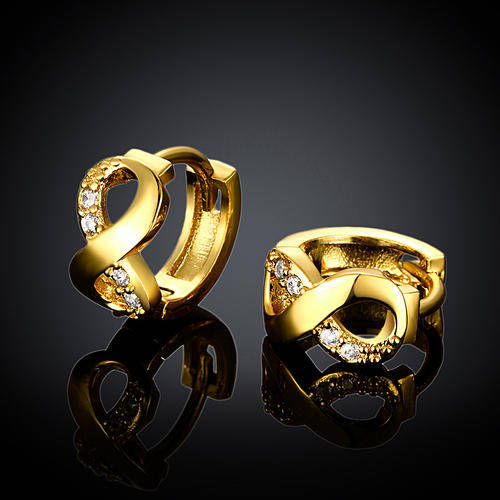 New 18K RGP ladies small 9mm sleeper earrings with infinity design and crystal detail