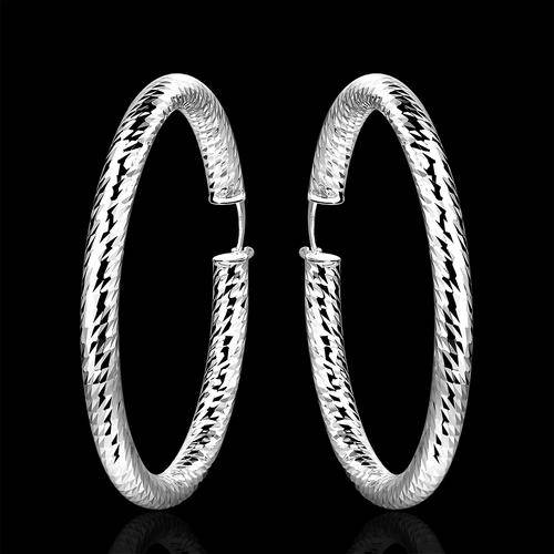 New 925 Sterling silver filled Large 61mm hoop earrings with detailed texture