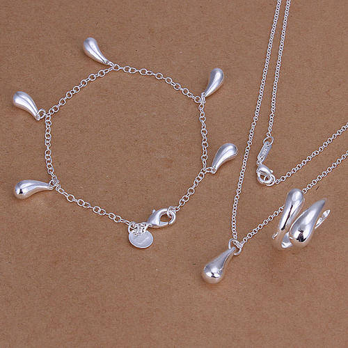 925 Sterling Silver Filled Necklace, Bracelet and matching ring Set, water drop style