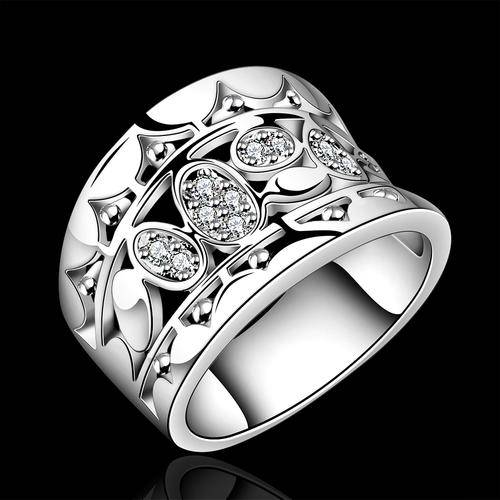 New 925 Sterling Silver filled ladies Chunky ring with Genuine AAA Crystals