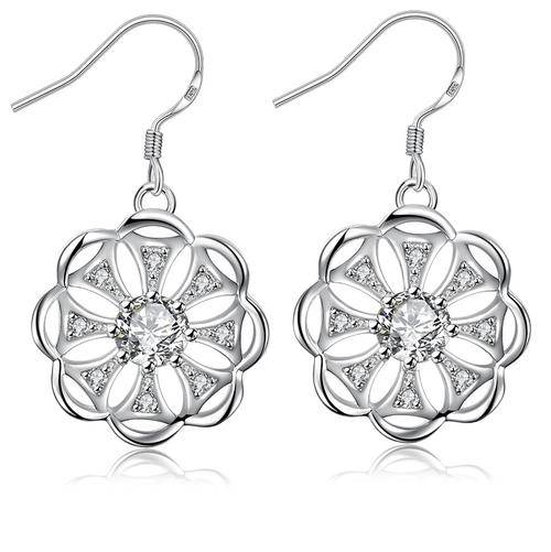 New 925 Sterling silver filled ladies circle dangle earrings with symetry and AAA crystal detail