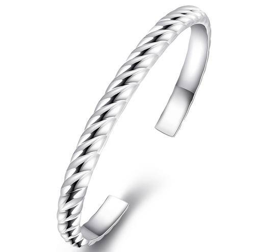 New 925 Sterling silver filled Ladies cuff Bangle with grooved detail