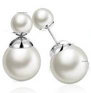 18K RGP in white gold, ladies dior style earrings with chunky faux pearl detail