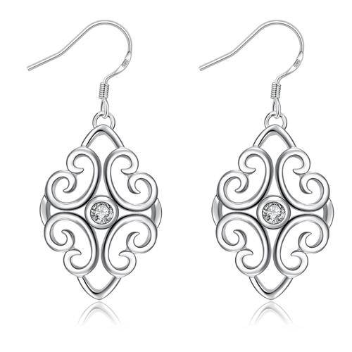 New 925 Sterling silver filled ladies filigree design dangle earrings with crystal detail