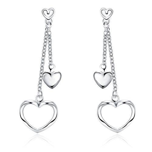 New 925 Sterling silver filled Ladies dangle double Heart Earrings