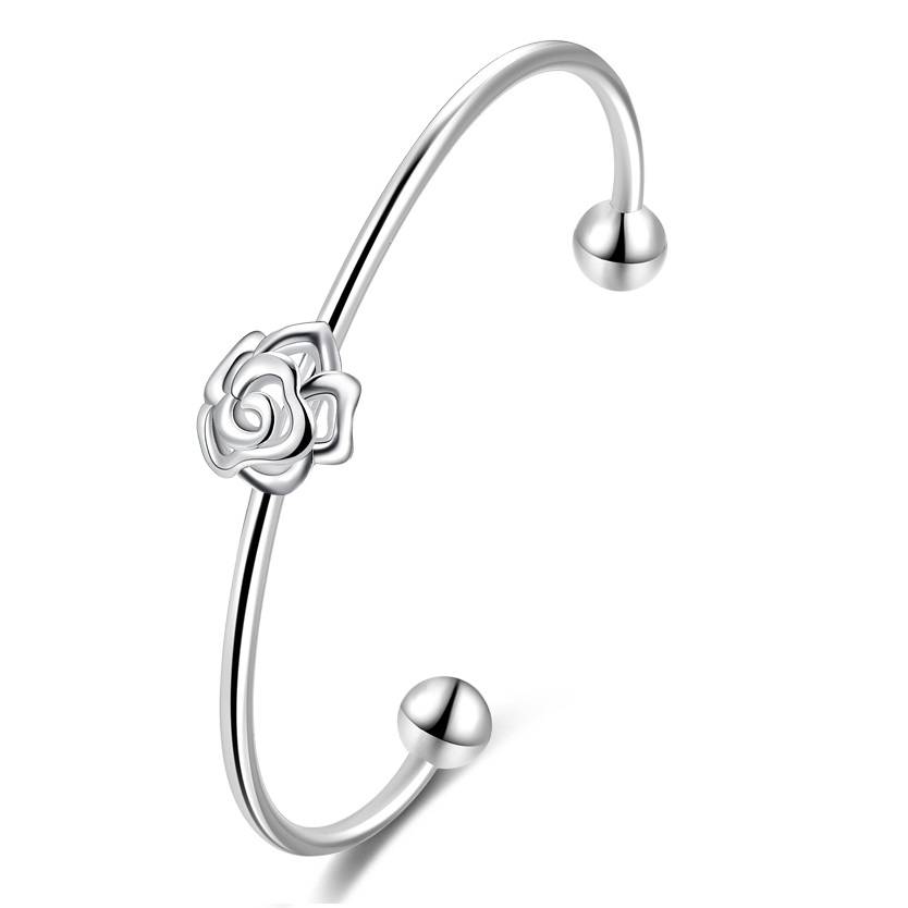 New 925 Sterling silver filled Elegant ladies cuff bangle with flower design detail