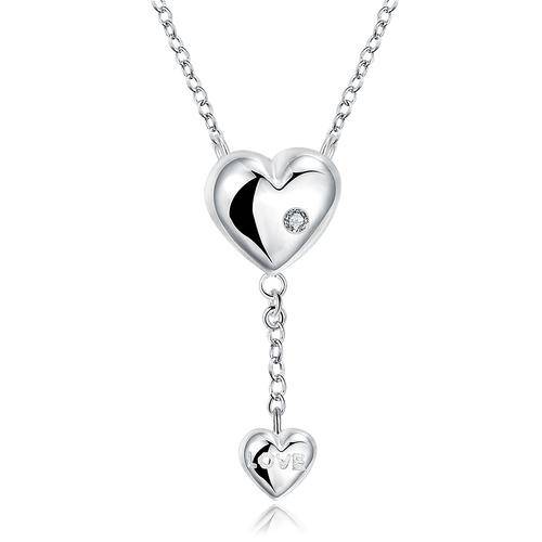 New 925 Sterling silver filled Dangle heart necklace with Love inscription and Crystal detail