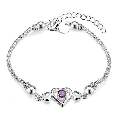 New 925 Sterling silver filled Ladies cute Heart style bracelet with purple AAA crystal
