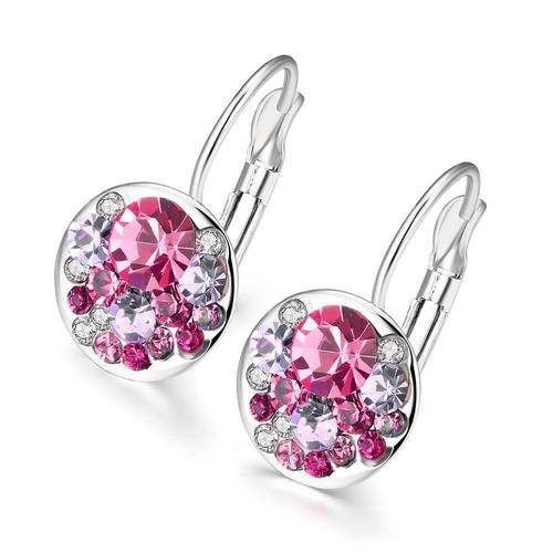 New 18K RGP in white gold, Designer ladies earrings with Genuine pink Austrian crystals