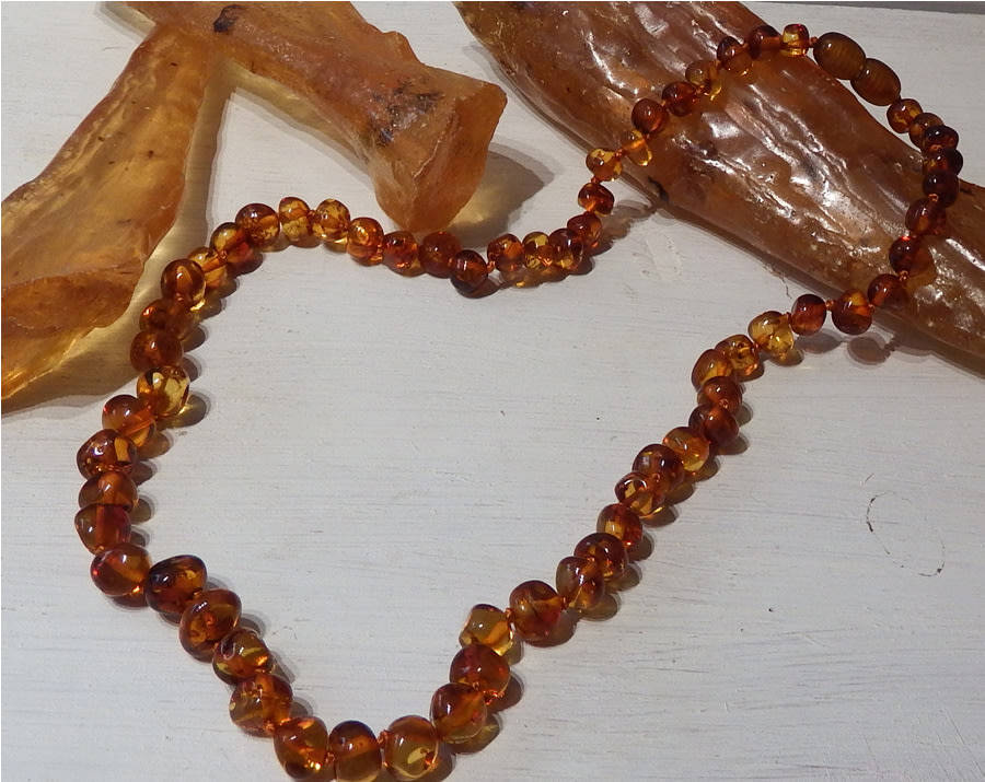 Genuine 48 cm Amber Necklace - Ref. A1-3C Light Cognac colour