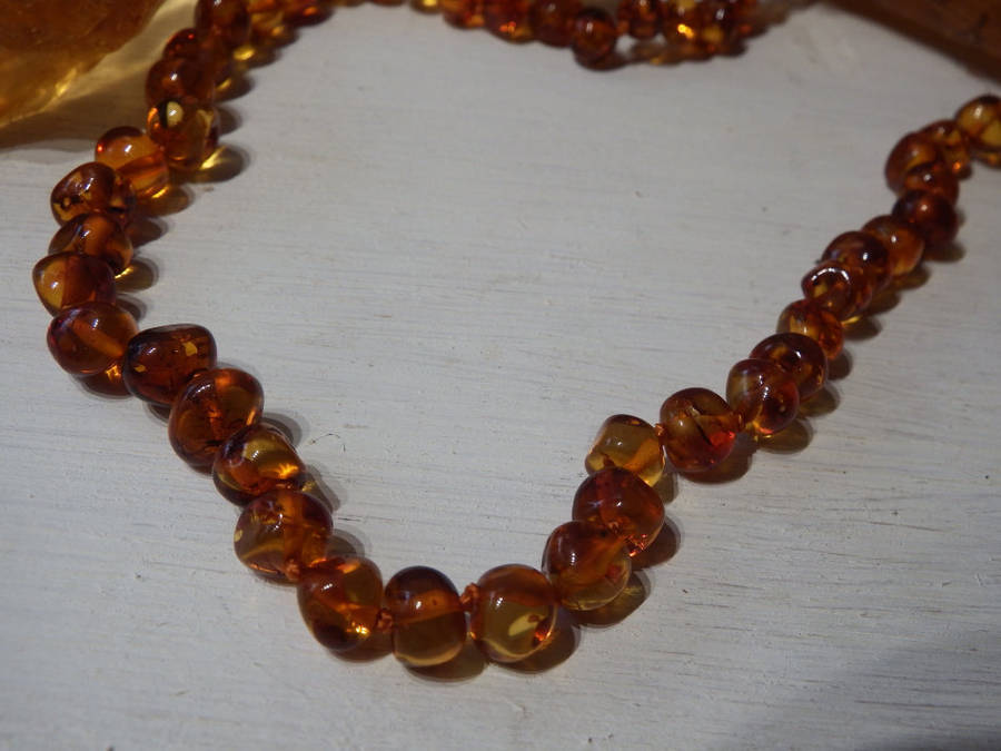 Genuine 48 cm Amber Necklace - Ref. A1-3C Light Cognac colour