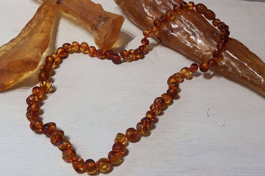 Genuine 48 cm Amber Necklace - Ref. A1-3C Light Cognac colour