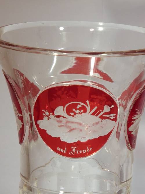 Bohemian engraved red and clear glass Gesundheit  goblet Circa 1890  1930. Ref GL-3