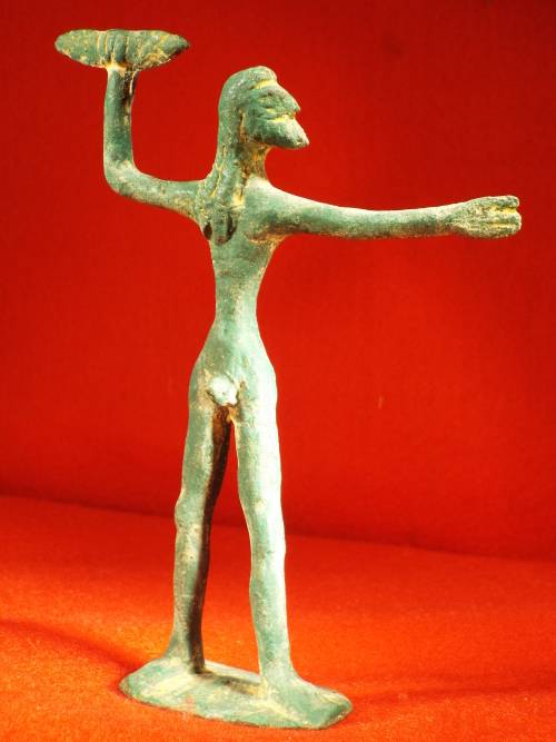 Ancient Geometric Era Greek Replica Bronze figurine of  Zeus/Jupiter with Thunderbolt (?). Rf. MA-31