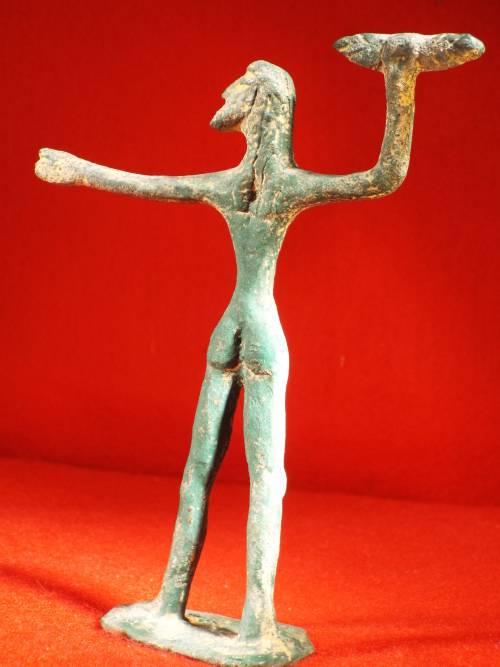 Ancient Geometric Era Greek Replica Bronze figurine of  Zeus/Jupiter with Thunderbolt (?). Rf. MA-31