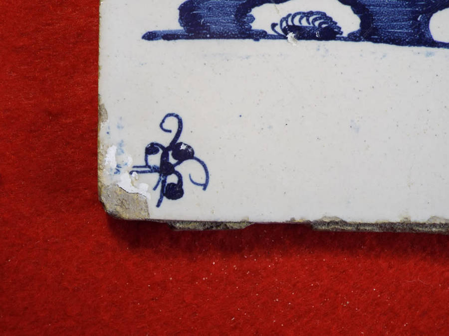 A blue and white Dutch Delft Tile circa 1720-1760. Ref. CL-8