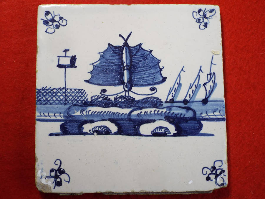 A blue and white Dutch Delft Tile circa 1720-1760. Ref. CL-8