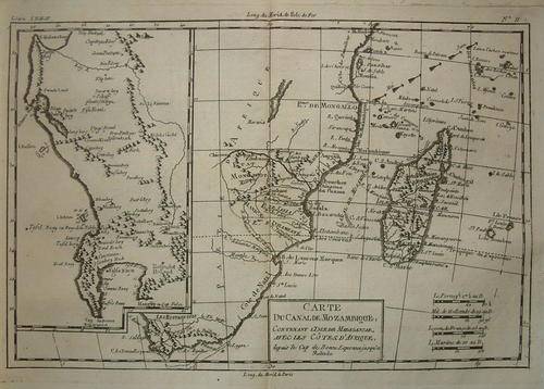 1780 - Bonne 'Carte Du Canal de Mozambique' east and west coasts of Southern Africa and Mozambique