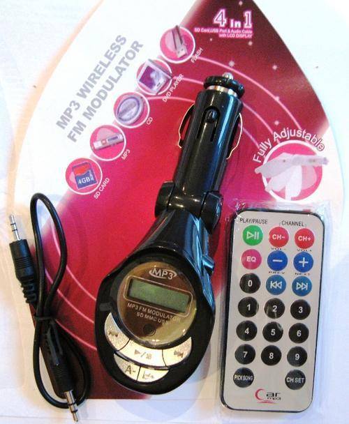 Wireless in Car MP3/WMA FM Modulator for use with USB Memory Stick or Memory Card