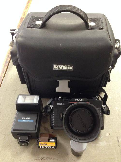 fuji stx -2 camera with bag and flash