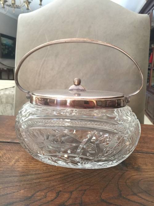 silwerplate and cut glass cookie jar