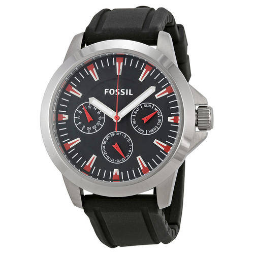 Fossil Black Dial Black Silicone Strap Mens Watch BQ 1253