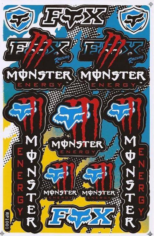 SPECIAL OFFER Vinyl Stickers - Monster Energy / Fox ( Blue )  Sheet with 11 stickers