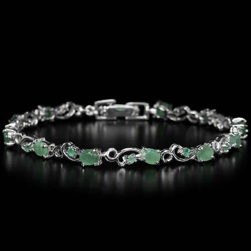 NATURAL GREEN EMERALD COLUMBIAN OVAL & ROUND STERLING 925 SILVER BRACELET 7.25
