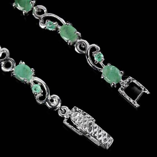 NATURAL GREEN EMERALD COLUMBIAN OVAL & ROUND STERLING 925 SILVER BRACELET 7.25