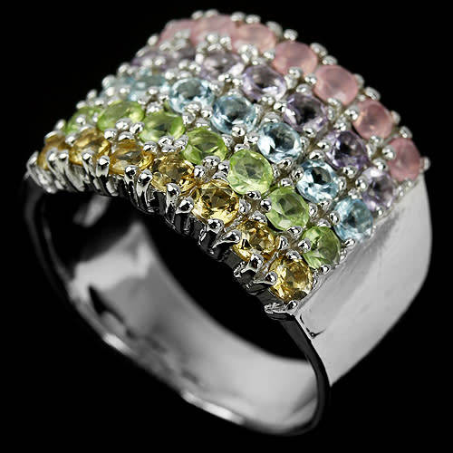 GENUINE AMETHYST PERIDOT CITRINE ROSE QUARTZ TOPAZ STERLING 925 SILVER RING 8.75