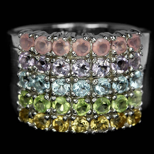 GENUINE AMETHYST PERIDOT CITRINE ROSE QUARTZ TOPAZ STERLING 925 SILVER RING 8.75
