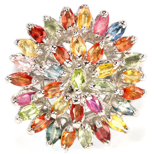 GENUINE AAA MULTI COLOR SAPPHIRE & RUBY MARQUISE STERLING 925 SILVER RING 6.75