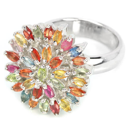 GENUINE AAA MULTI COLOR SAPPHIRE & RUBY MARQUISE STERLING 925 SILVER RING 6.75